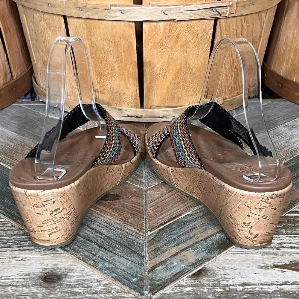 Skechers Cali Beverlee Delighted Multicolor Woven Cork Wedge Sandals Womens 10
